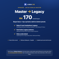 Upgrade Master ke Legacy, RM170 sekali bayar, untuk pemilik Master: buka 9 sesi tambahan Legacy (kembang & bersara, lindung, wariskan, Peta Wang 10 Tahun), kod buka baharu ke emel, data anda kekal